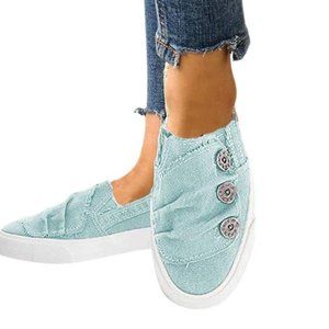Jolimall Button Detail Canvas Sneakers in Blue